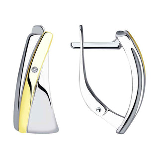 сребърни обеци, диамант, жълта позлата, родиево покритие, sokolov,