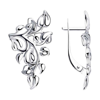 елегантни сребърни обеци, флорални мотиви, без камък, родиево покритие, sokolov,