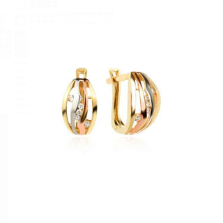 златни обеци, цирконий, трицветни златни обеци,