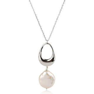 елегантно сребърно колие, перла Барок, родиево покритие, подходящо за повод