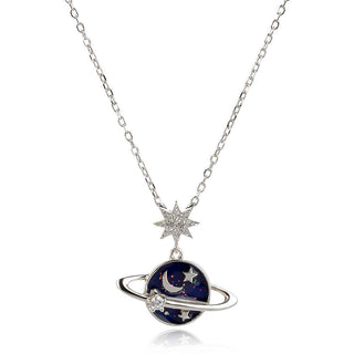 нежно сребърно колие, планета, APM Monaco стил, цирконий, емайл, родиево покритие,