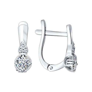 нежни сребърни обеци, родиево покритие, CZ Swarovski, sokolov,