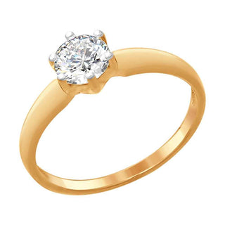 сребърен пръстен, розова позлата, CZ Swarovski, тип годежен, sokolov,