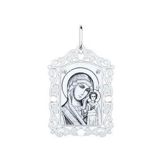 сребърен медальон, икона , богородица и младенеца, лазерна обработка, Sokolov