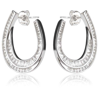 сребърни обеци, циркон багета, родиево покритие