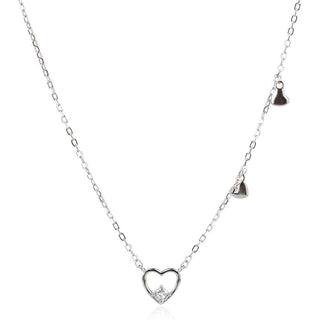 нежно сребърно колие, сърца, цирконий, родиево покритие,