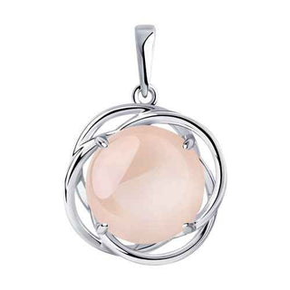 елегантен сребърен медальон, розов кварц, родиево покритие, sokolov,