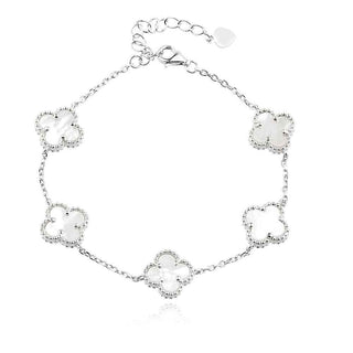 сребърна гривна, седеф, родиево покритие, цвете