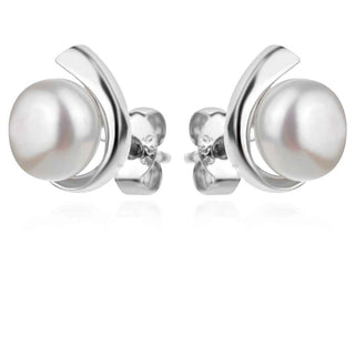 сребърни обеци, перла, цирконий, родиево покритие