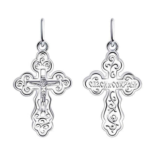 сребърен кръст, без камък, родиево покритие, sokolov,