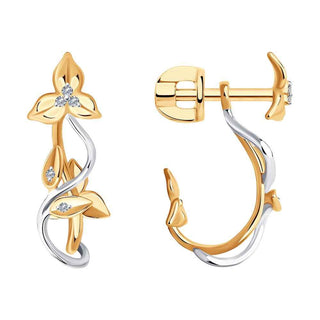 златни обеци, бяло и жълто злато, брилянти, флорални мотиви, sokolov,