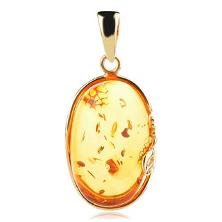 сребърен медальон с кехлибар и позлата