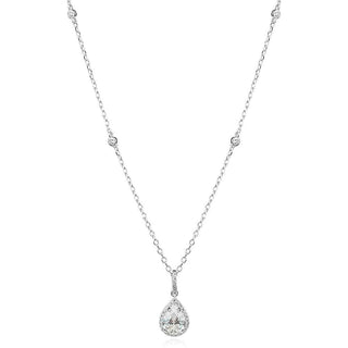 сребърно колие, капка, мойсанит, родиево покритие, цирконий