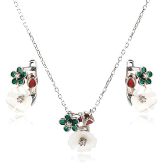 сребърен комплект, цветя, седеф,