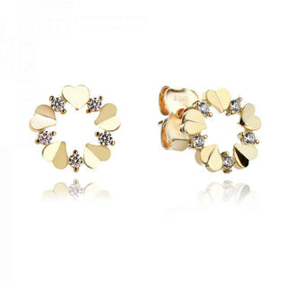 златни обеци, цирконий, сърце