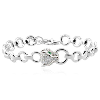 сребърна гривна пантера, по модел на Cartier, цирконий, родиево покритие,