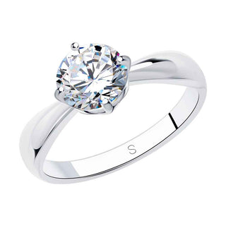 сребърен пръстен, тип годежен, родиево покритие, CZ Swarovski, sokolov,