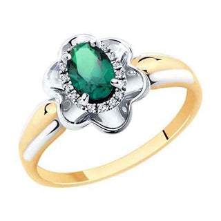златен пръстен, изумруд, брилянти, бяло и жълто злато, sokolov,