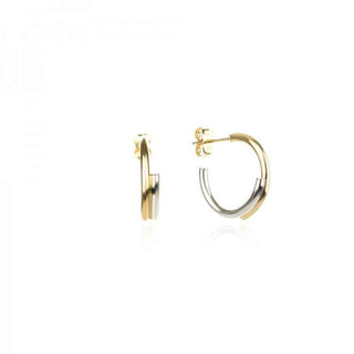 златни обеци, без камък, обеци тип халки, бяло и жълто злато,