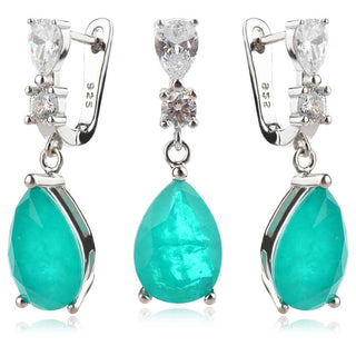 сребърен комплект,капка, турмалин парайба, цирконии