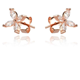 нежни сребърни обеци, розова позлата, цвете, цирконии