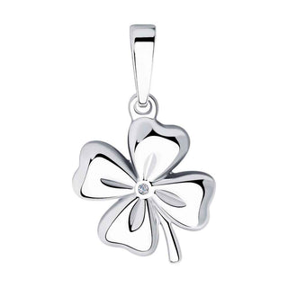 сребърен медальон, брилянт, родиево покритие, детелина, sokolov,