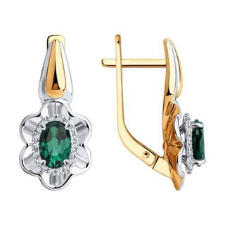 златни обеци, бяло и жълто злато, изумруд, брилянти, sokolov,