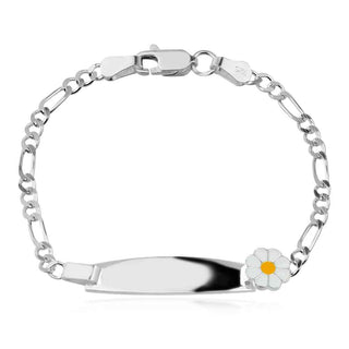 сребърна гривна , подходяща за дете, цвете, емайл, гривна с плочка