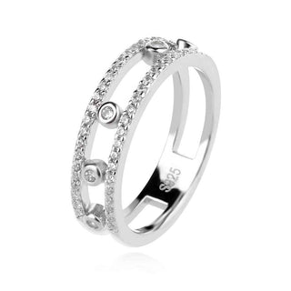 сребърен пръстен, тип халка, цирконий, родиево покритие, по модел на Messika,