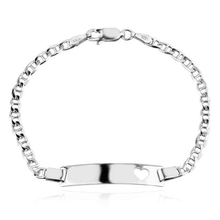 сърце, гривна с плочка, сребърна гривна, без камък, подходяща за дете, родиево покритие