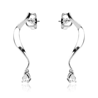 сребърни обеци, цирконий, родиево покритие, висящи обеци,