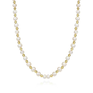 сребърно колие, бяла перла, жълта позлата,