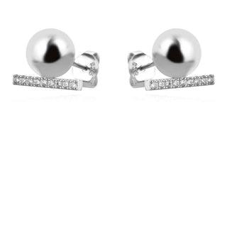 сребърни обеци, цирконий, родиево покритие, топче