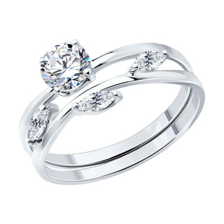 сребърен пръстен, цирконий, родиево покритие, Sokolov,