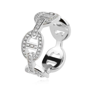 сребърен пръстен, тип халка, цирконий, родиево покритие