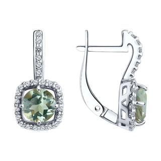 сребърни обеци, зелен аметист, цирконий, родиево покритие, sokolov