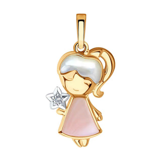 златен медальон, жълто злато, диамант, седеф, момиченце, Sokolov