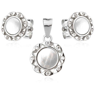 сребърен комплект, седеф, цирконий, родиево покритие