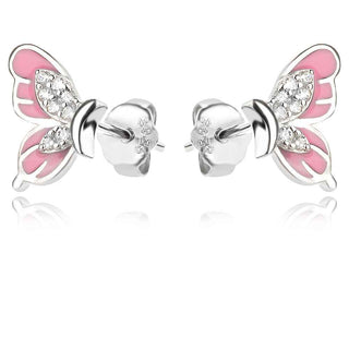 сребърни обеци, пеперуда, родиево покритие, цветен емайл,