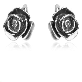 сребърни обеци, роза, без камък, оксидирано сребро, Алгара,