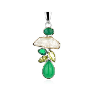 сребърен медальон, перла Барок, зелен ахат, перидот,