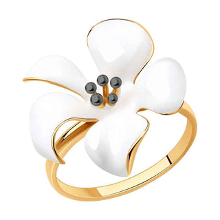 атрактивен сребърен пръстен, цвете, цветен емайл, покритие от рутений и позлата, sokolov,