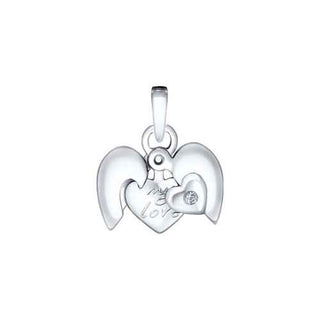 сребърен медальон, сърце, диамант, родиево покритие, sokolov,