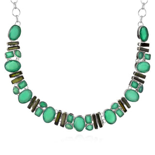 сребърно колие, естествени камъни, зелен ахат, опушен кварц