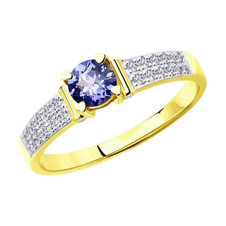 златен пръстен, диамант, танзанит, Sokolov