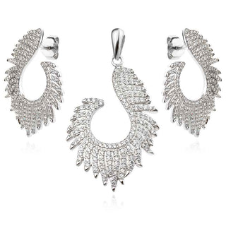 сребърен комплект, цирконий, родиево покритие, подходящ за повод,