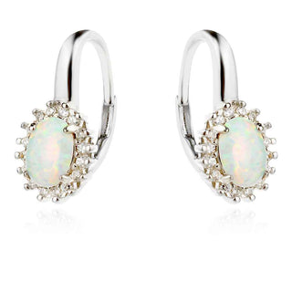 сребърни обеци, бял опал, цирконий, родиево покритие
