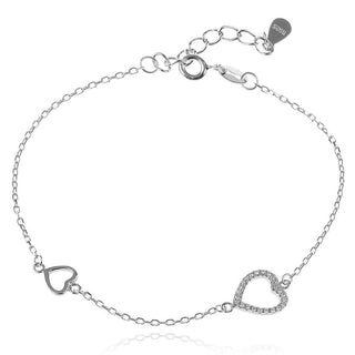 нежна сребърна гривна, сърце, цирконий, родиево покритие