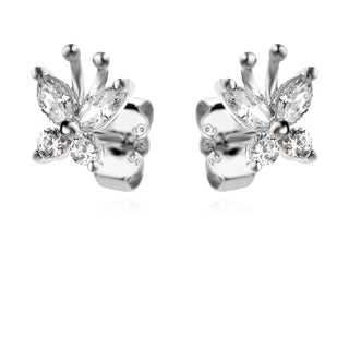 сребърни обеци, цирконий, родиево покритие, пеперуда, подходящи за дете