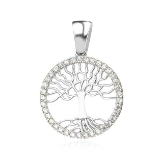 сребърен медальон, дърво на живота, цирконий, родиево покритие,